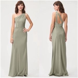 NWT Jenny Yoo One-Shoulder Satin Dress in Sage Green Size 2- Lena